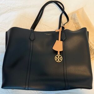 Tory Burch Black Leather Tote with Tan Accents